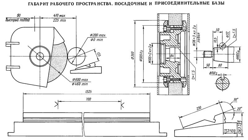 Приєднувальні розміри та посадочні місця верстата 3М152